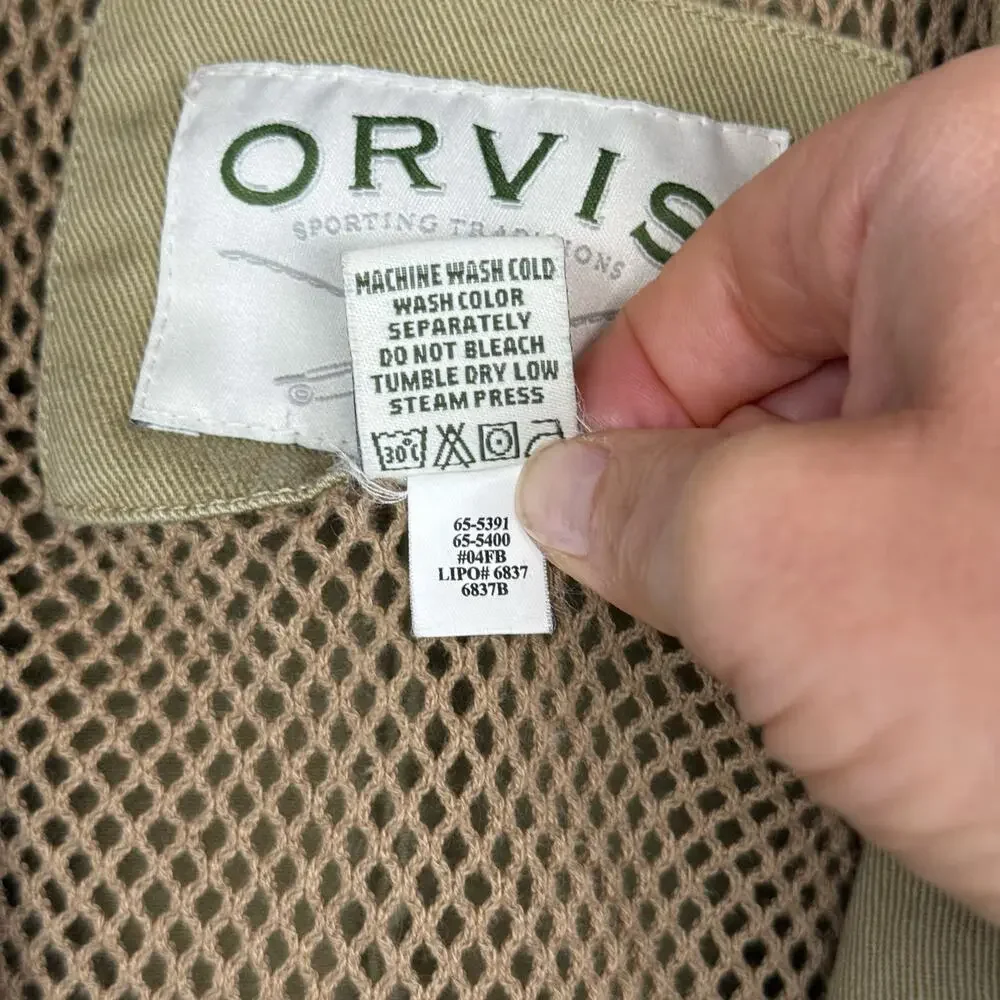 ORVIS Jacket Mens 42T Tan‎ Blazer Cotton Leather Trim Elbow Patch Safari Fishing
